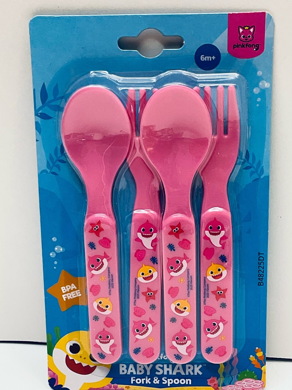 🌼4/$10🌼 NIP Pinkfong Baby Shark Pink Fork & Spoon Set - Kids Silverware